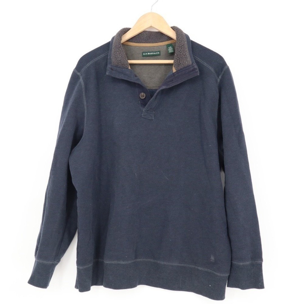 G.H. Bass & Co. Sweater Mens Large Blue Cotton Knitted Long Sleeve Mock Neck - Picture 2 of 7